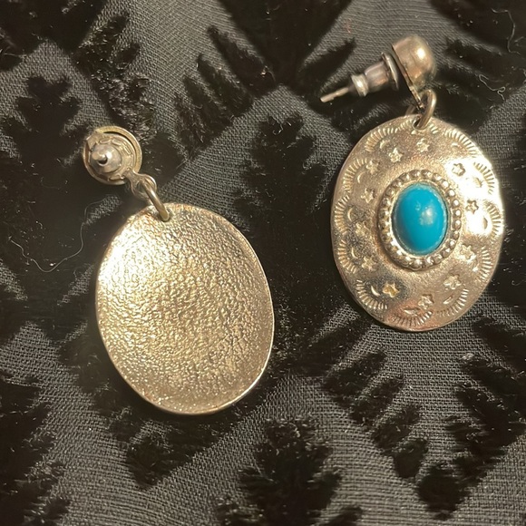 So pretty Silver-tone and faux turquoise drop post earrings. - Picture 2 of 2